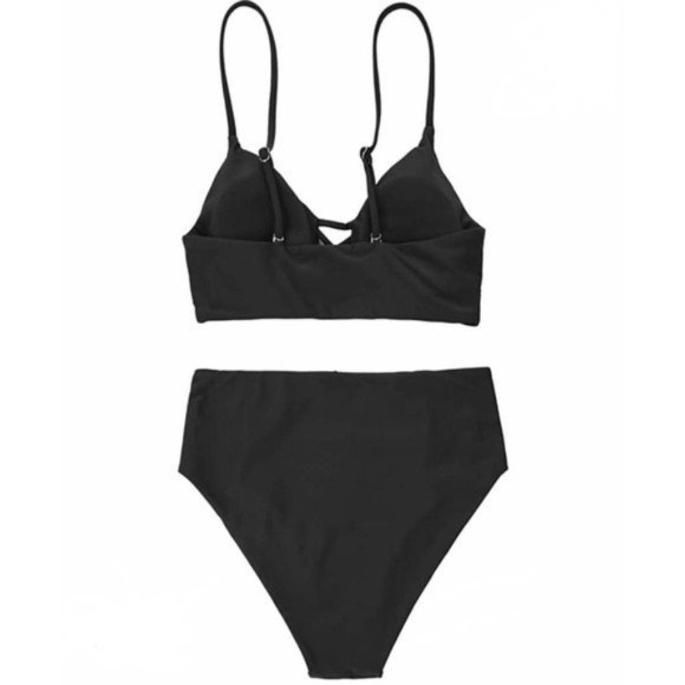 Black High Rise Bikini Lace Up Strappy Swim Suit Small Nwt - Picture 5 of 7